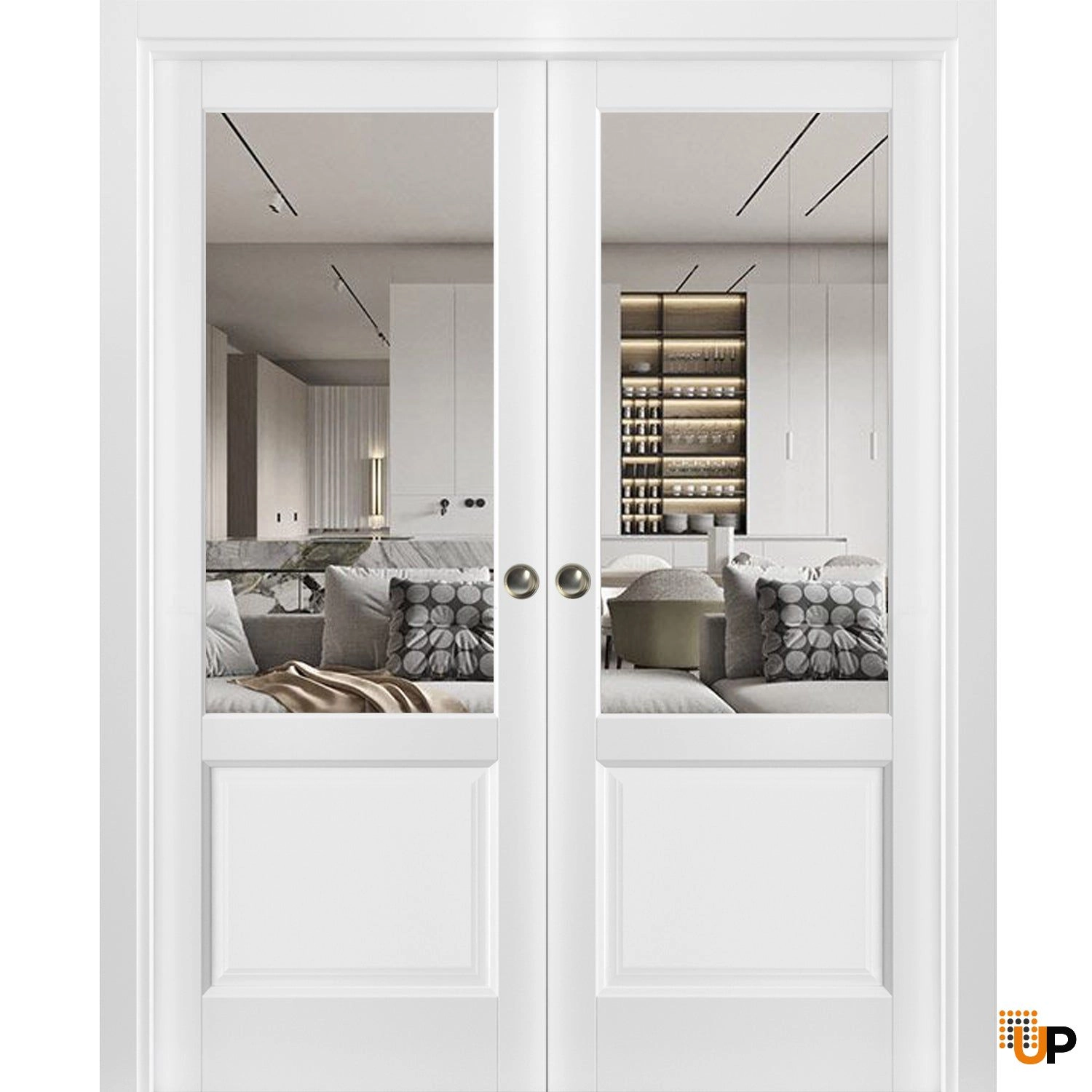 Double solid core sliding classic interior pocket double door with