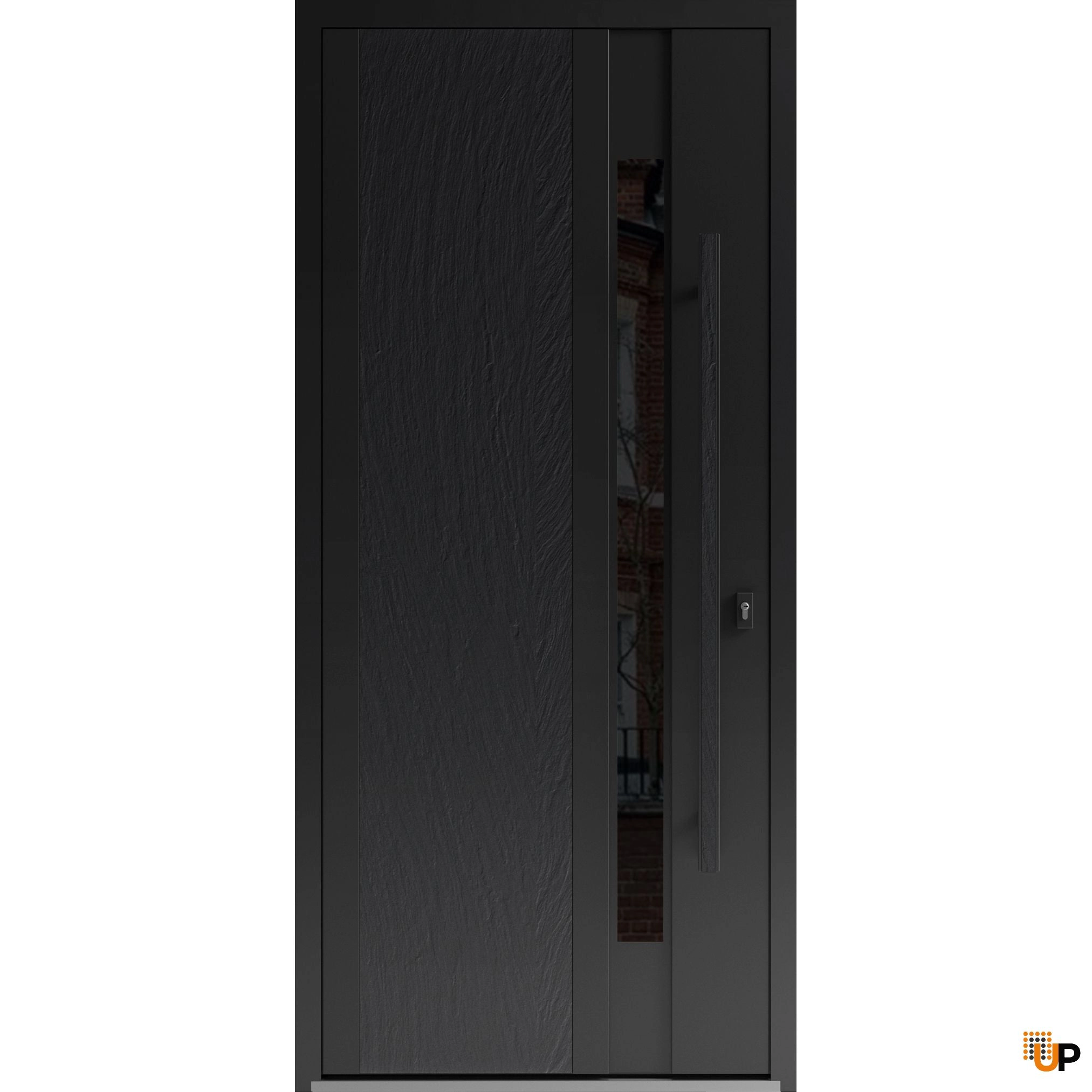 Single swing metal-aluminum modern exterior door with tinted clear