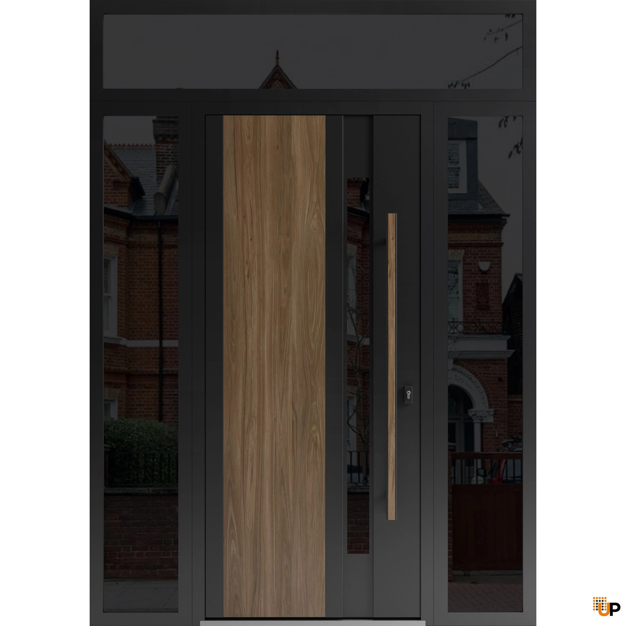 Single swing metal-aluminum modern exterior door with tinted clear