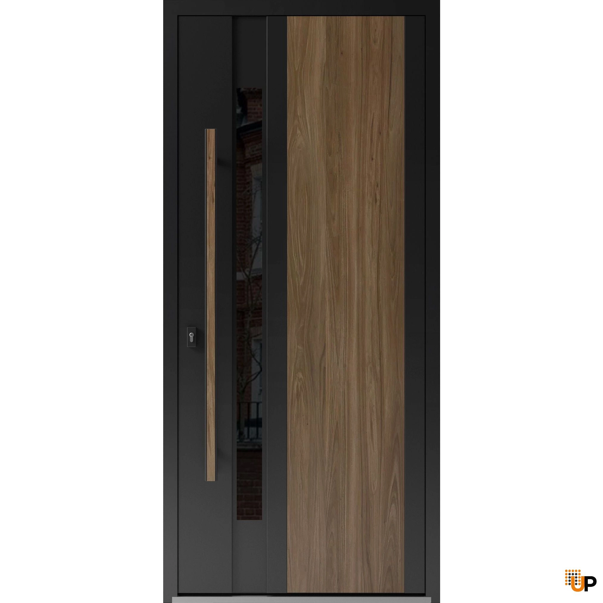 Single swing metal-aluminum modern exterior door with tinted clear