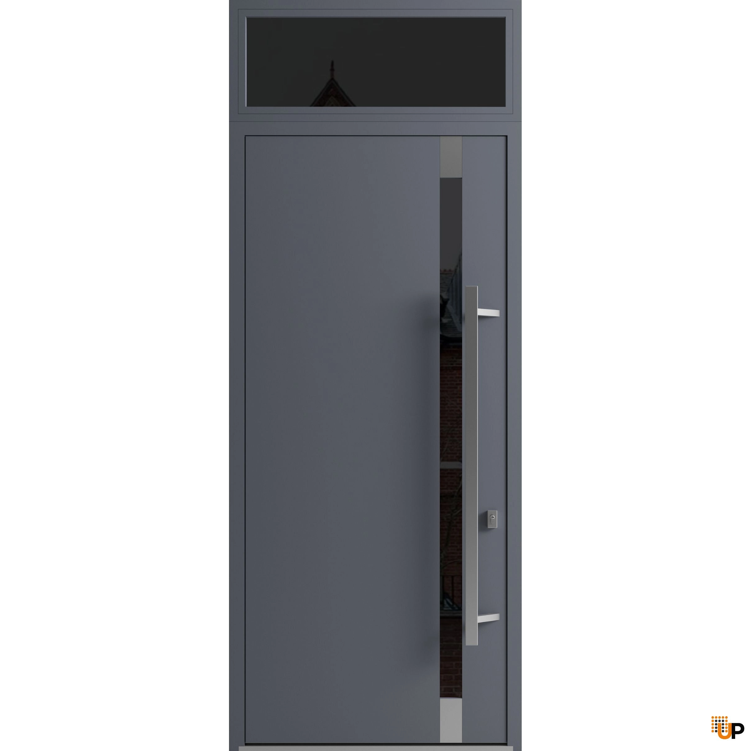 Single swing metal-aluminum modern exterior door with triplex