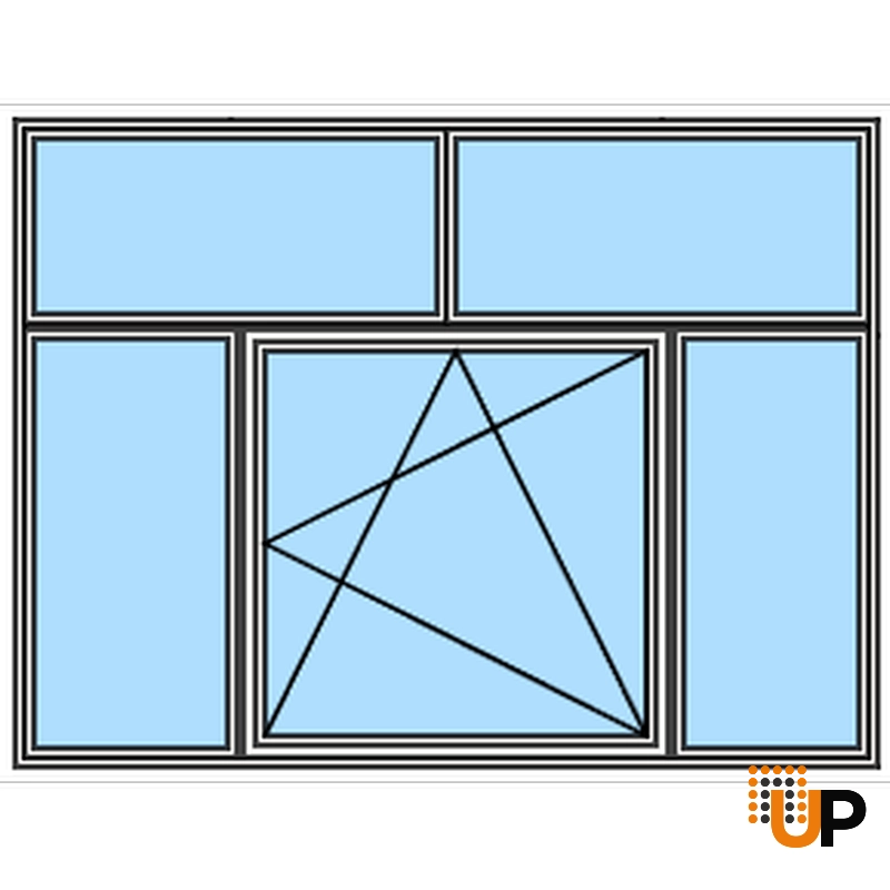 Five-Part Window Aluminum, Size 110x82, Center Section Operable, White, Black Frame Color, Double Pane, Transpered Glass (View from inside) photo#3