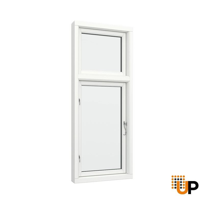 Casement Window Aluminum with Side Hinges, Size 60 x 70 Single Glass, Right Opening, Fixed Top, White, Double Pane, Sateen Glass (View from inside) photo#1