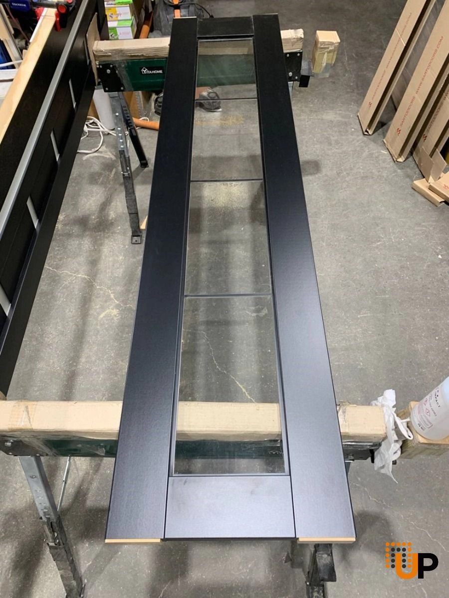 Slab Barn Door Panel Lite | Lucia 2166 Matte Black with Clear Glass | Sturdy Finished Modern Doors | Pocket Closet Sliding  photo#1
