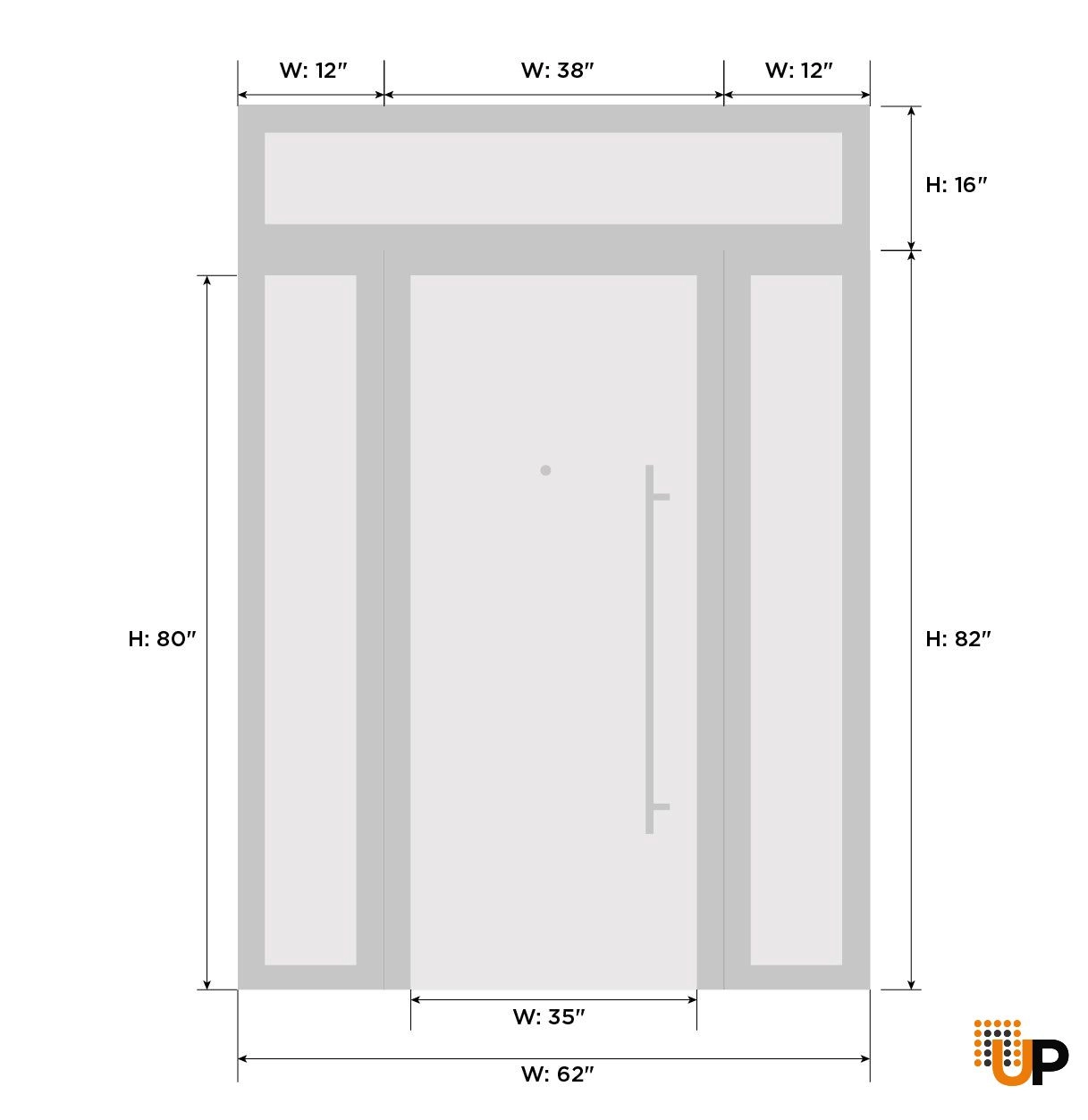 Front Exterior Prehung Steel Door / Deux 1717 Gray Graphite / 2 Sidelight and Transom Window / Stainless Inserts Single Modern Painted-W12+36+12" x H80+14"-Right-hand Inswing photo#5