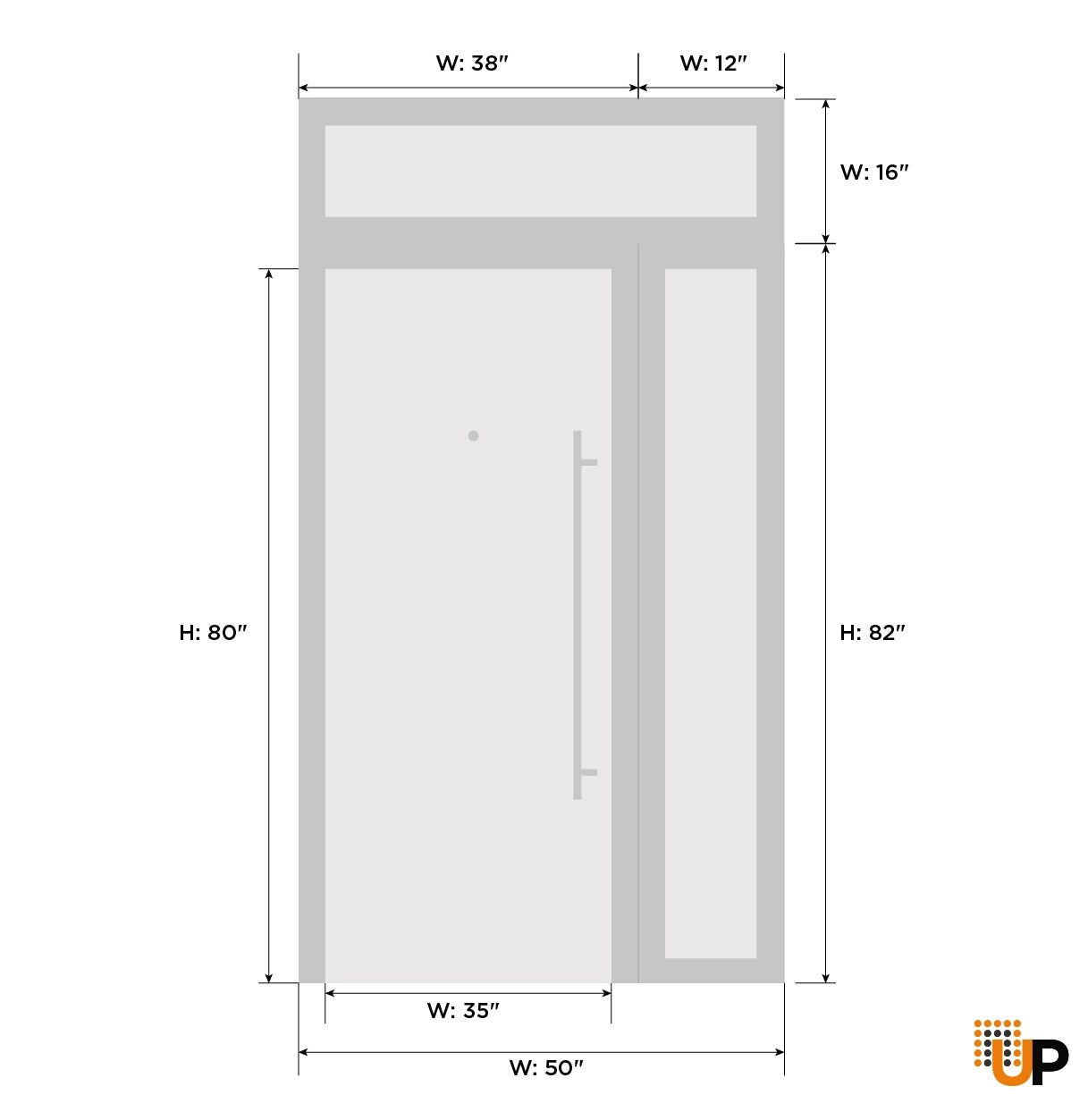 Front Exterior Prehung Steel Door / Deux 1717 Gray Graphite / Sidelight and Transom Window / Stainless Inserts Single Modern Painted-W36+12" x H96+14"-Right-hand Inswing photo#5