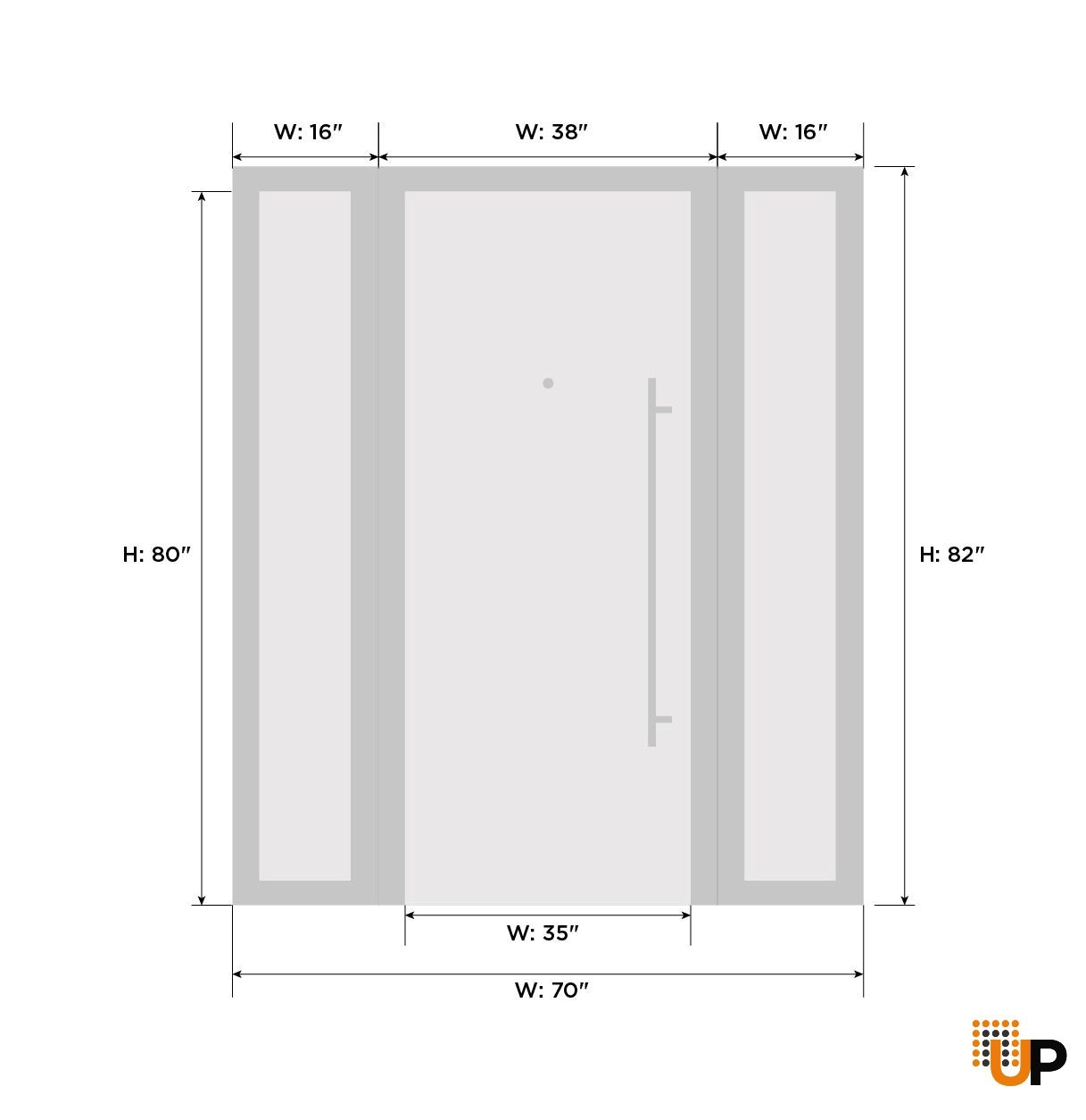 Front Exterior Prehung Steel Door / Ballucio 6044 Gray Graphite / 2 Side Exterior Windows / Stainless Inserts Single Modern Painted-W14+36+14" x H96"-Left-hand Inswing photo#6