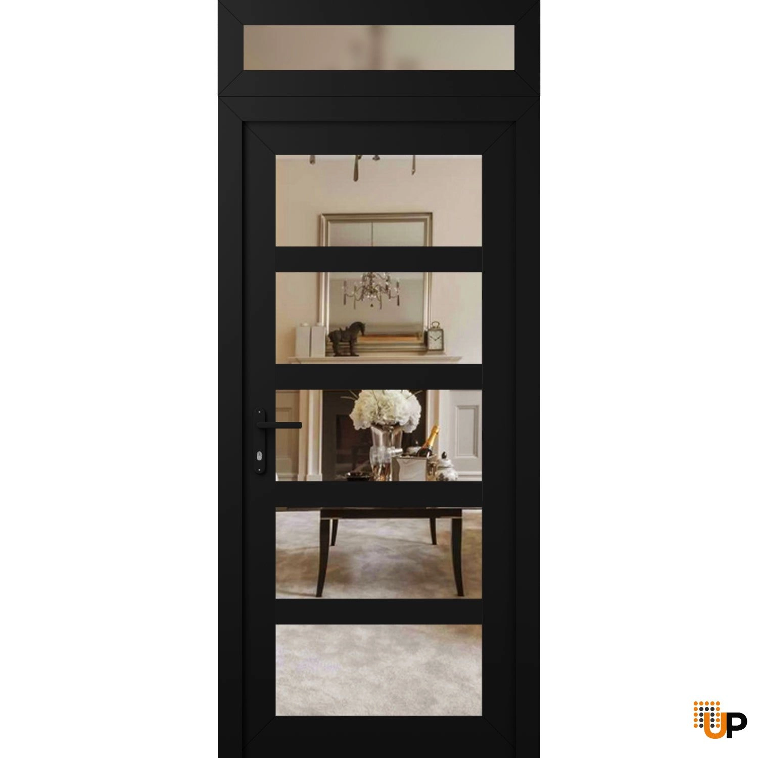 Manux 8522 exterior metal-plastic door 36x94 (36x80+14) black upvc Photo #1