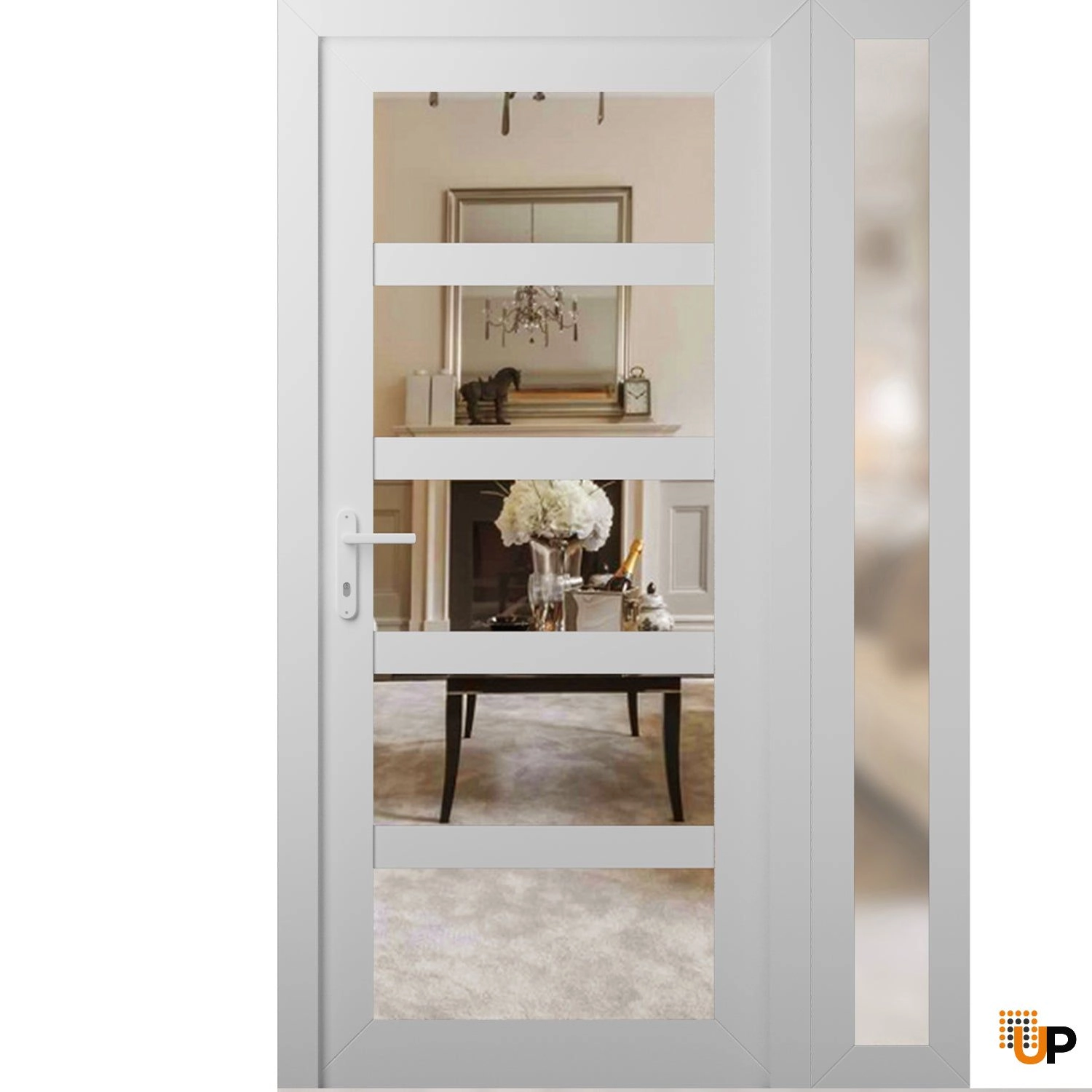 Manux 8522 exterior metal-plastic door 48x80 (36+12x80) white upvc Photo #1