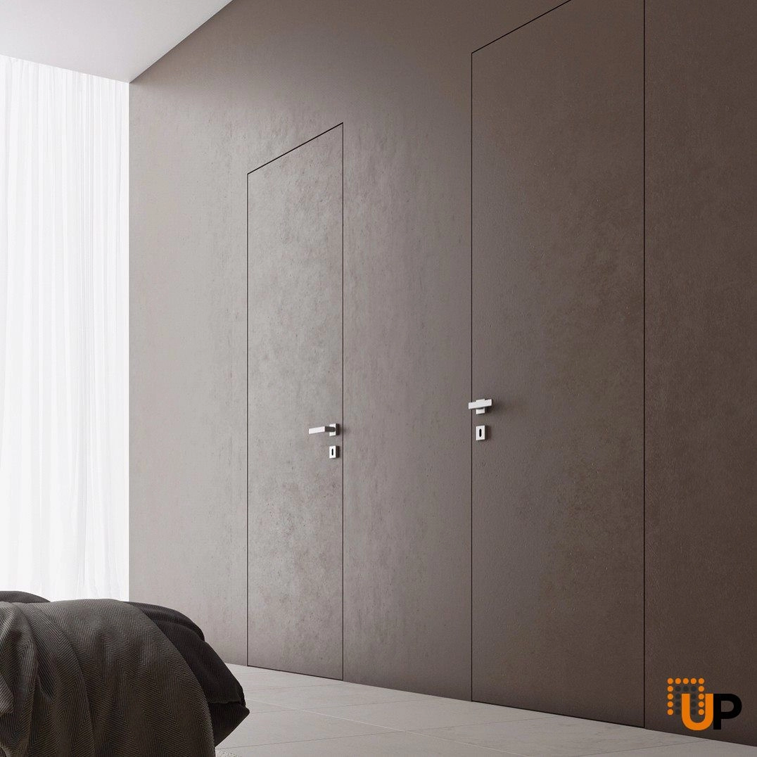 Modern Solid Hidden Door with Handle | Planum 0010 Primed with Black Hidden Frame 42" x 96" Left-hand Outswing Black Frame | Hinges Lock Handle | Modern Wardrobe Wood Solid Doors photo#4