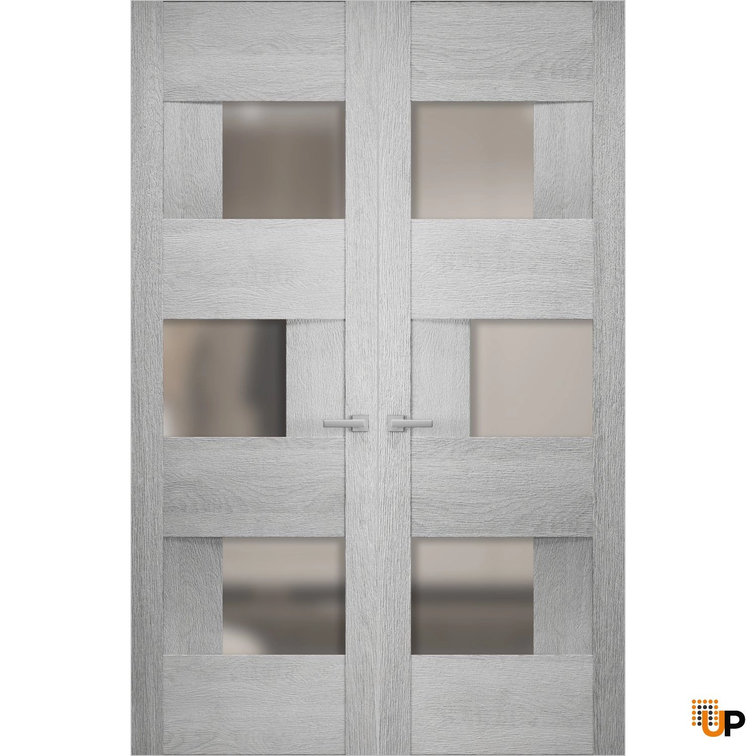 Hidden Double Doors | Sete 6933 Light Grey Oak Concealed Metal Frame 36" x 80" (2* 18x80) Right-hand Inswing photo#1
