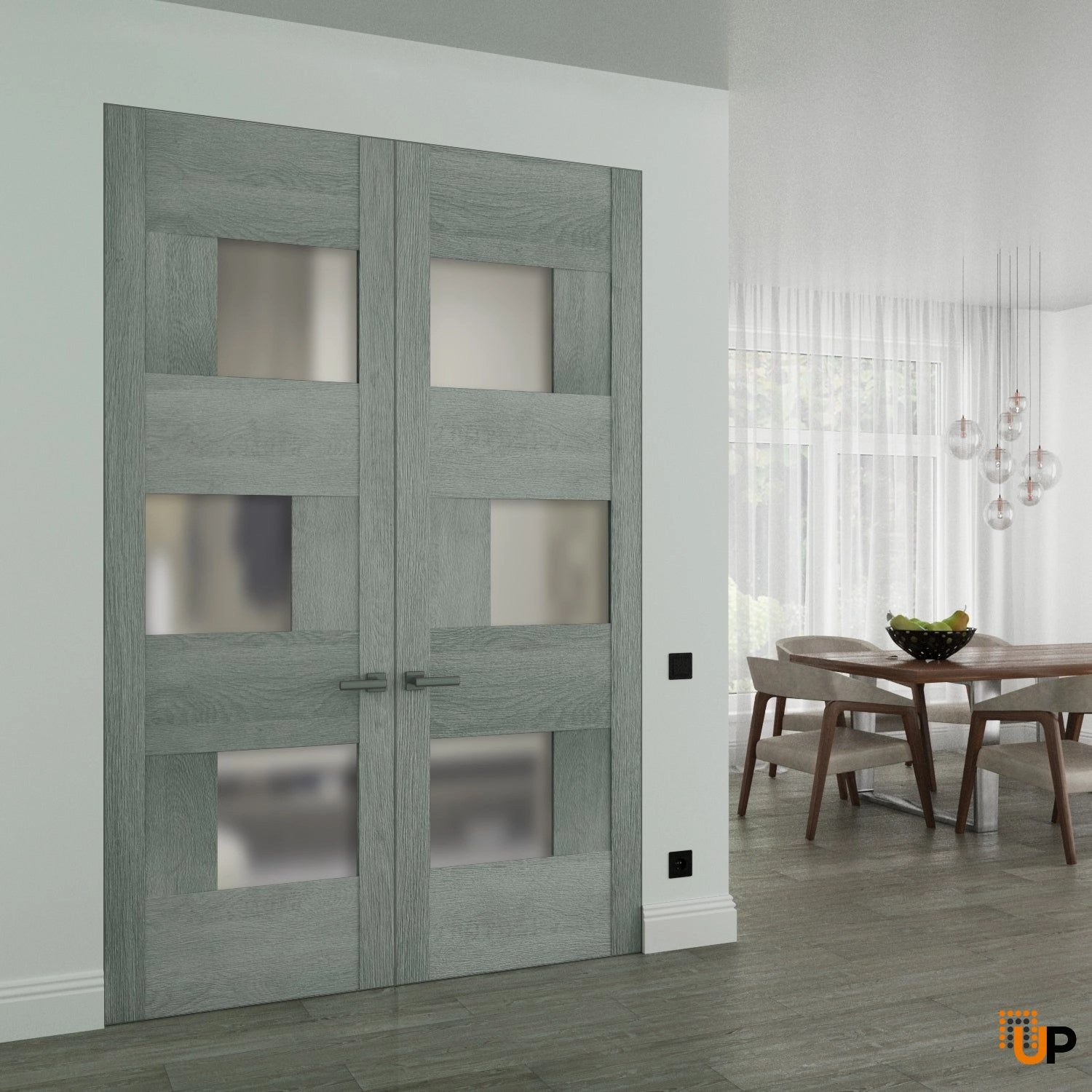 Hidden Double Doors | Sete 6933 Light Grey Oak Concealed Metal Frame 36" x 80" (2* 18x80) Right-hand Inswing photo#2