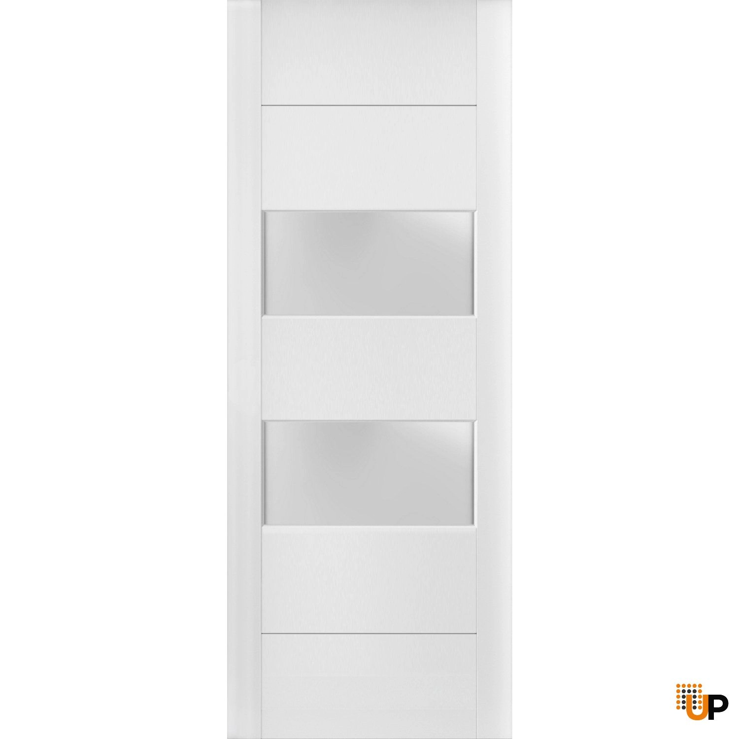 Slab Barn Door Panel Frosted Glass 2 lites 24 x 96 inches | Lucia 4010 White Silk | Sturdy Finished Doors | Pocket Closet Sliding photo#1