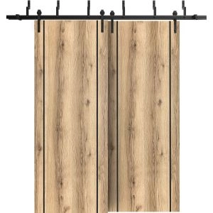 Barn Bypass Doors with 6.6ft Hardware | Planum 0017 Oak and Aluminum Strips | Sturdy Heavy Duty Rails Kit Steel Set | Double Sliding Door-36" x 80" (2* 18x80)
