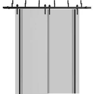 Barn Bypass Doors with 6.6ft Hardware | Planum 0011 Matte Grey and Aluminum Strips | Sturdy Heavy Duty Rails Kit Steel Set | Double Sliding Door