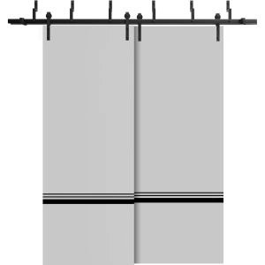 Barn Bypass Doors with 6.6ft Hardware | Planum 0012 Matte Grey and Aluminum Strips | Sturdy Heavy Duty Rails Kit Steel Set | Double Sliding Door