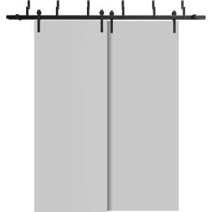 Barn Bypass Doors with 6.6ft Hardware | Planum 0010 Matte Grey | Sturdy Heavy Duty Rails Kit Steel Set | Double Sliding Door