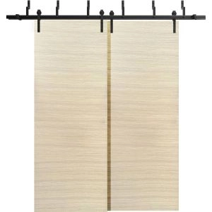 Barn Bypass Doors with 6.6ft Hardware | Planum 0010 Natural Veneer | Sturdy Heavy Duty Rails Kit Steel Set | Double Sliding Door