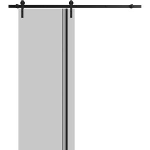 Sliding Barn Door with Hardware | Planum 0011 Matte Grey and Aluminum Strips | 6.6FT Rail Hangers Sturdy Set | Modern Solid Panel Interior Doors