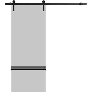 Sliding Barn Door with Hardware | Planum 0012 Matte Grey and Aluminum Strips | 6.6FT Rail Hangers Sturdy Set | Modern Solid Panel Interior Doors