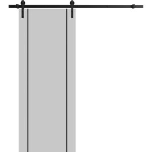 Sliding Barn Door with Hardware | Planum 0017 Matte Grey and Aluminum Strips | 6.6FT Rail Hangers Sturdy Set | Modern Solid Panel Interior Doors