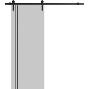 Sliding Barn Door with Hardware | Planum 0016 Matte Grey and Aluminum Strips | 6.6FT Rail Hangers Sturdy Set | Modern Solid Panel Interior Doors