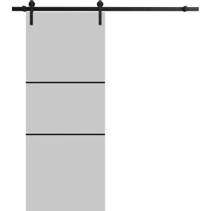 Sliding Barn Door with Hardware | Planum 0014 Matte Grey and Aluminum Strips | 6.6FT Rail Hangers Sturdy Set | Modern Solid Panel Interior Doors