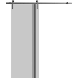 Sliding Barn Door with 6.6ft Hardware | Planum 0011 Matte Grey and Aluminum Strips | Rail Hangers Sturdy Silver Set | Modern Solid Panel Interior Doors