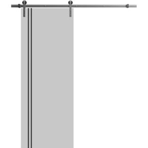 Sliding Barn Door with 6.6ft Hardware | Planum 0016 Matte Grey and Aluminum Strips | Rail Hangers Sturdy Silver Set | Modern Solid Panel Interior Doors