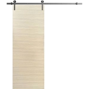 Sliding Barn Door with 6.6ft Hardware | Planum 0010 Natural Veneer | Rail Hangers Sturdy Silver Set | Modern Solid Panel Interior Doors