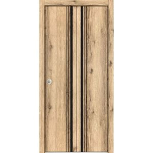 Sliding Closet Bi-fold Doors | Planum 0011 Oak and Aluminum Strips | Sturdy Tracks Moldings Trims Hardware Set | Wood Solid Bedroom Wardrobe Doors