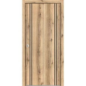 Sliding Closet Bi-fold Doors | Planum 0016 Oak and Aluminum Strips | Sturdy Tracks Moldings Trims Hardware Set | Wood Solid Bedroom Wardrobe Doors