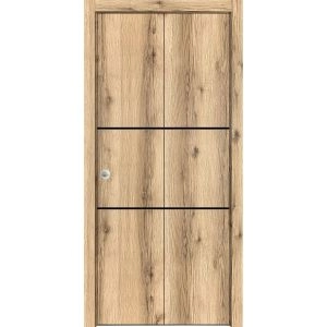 Sliding Closet Bi-fold Doors | Planum 0014 Oak and Aluminum Strips | Sturdy Tracks Moldings Trims Hardware Set | Wood Solid Bedroom Wardrobe Doors