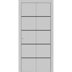 Sliding Closet Bi-fold Doors | Planum 0015 Matte Grey and Aluminum Strips | Sturdy Tracks Moldings Trims Hardware Set | Wood Solid Bedroom Wardrobe Doors