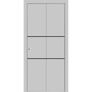 Sliding Closet Bi-fold Doors | Planum 0014 Matte Grey and Aluminum Strips | Sturdy Tracks Moldings Trims Hardware Set | Wood Solid Bedroom Wardrobe Doors