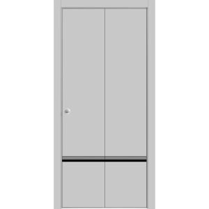 Sliding Closet Bi-fold Doors | Planum 0012 Matte Grey and Aluminum Strips | Sturdy Tracks Moldings Trims Hardware Set | Wood Solid Bedroom Wardrobe Doors