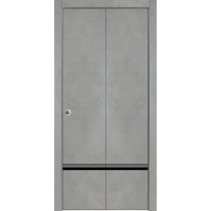 Sliding Closet Bi-fold Doors | Planum 0012 Concrete and Aluminum Strips | Sturdy Tracks Moldings Trims Hardware Set | Wood Solid Bedroom Wardrobe Doors