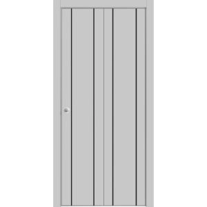 Sliding Closet Bi-fold Doors | Planum 0017 Matte Grey and Aluminum Strips | Sturdy Tracks Moldings Trims Hardware Set | Wood Solid Bedroom Wardrobe Doors