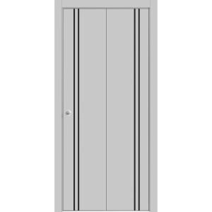 Sliding Closet Bi-fold Doors | Planum 0016 Matte Grey and Aluminum Strips | Sturdy Tracks Moldings Trims Hardware Set | Wood Solid Bedroom Wardrobe Doors