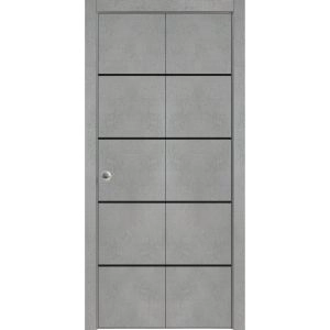 Sliding Closet Bi-fold Doors | Planum 0015 Concrete and Aluminum Strips | Sturdy Tracks Moldings Trims Hardware Set | Wood Solid Bedroom Wardrobe Doors