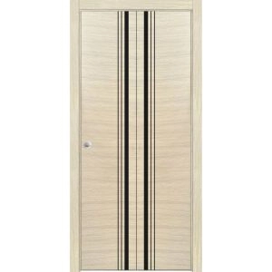 Sliding Closet Bi-fold Doors | Planum 0011 Natural Veneer and Aluminum Strips | Sturdy Tracks Moldings Trims Hardware Set | Wood Solid Bedroom Wardrobe Doors
