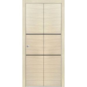 Sliding Closet Bi-fold Doors | Planum 0014 Natural Veneer and Aluminum Strips | Sturdy Tracks Moldings Trims Hardware Set | Wood Solid Bedroom Wardrobe Doors