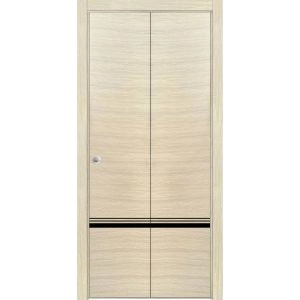 Sliding Closet Bi-fold Doors | Planum 0012 Natural Veneer and Aluminum Strips | Sturdy Tracks Moldings Trims Hardware Set | Wood Solid Bedroom Wardrobe Doors