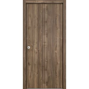 Sliding Closet Bi-fold Doors | Planum 0010 Walnut | Sturdy Tracks Moldings Trims Hardware Set | Wood Solid Bedroom Wardrobe Doors 