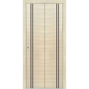 Sliding Closet Bi-fold Doors | Planum 0016 Natural Veneer and Aluminum Strips | Sturdy Tracks Moldings Trims Hardware Set | Wood Solid Bedroom Wardrobe Doors