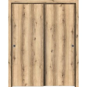 Sliding Closet Bypass Doors | Planum 0010 Oak | Sturdy Rails Moldings Trims Hardware Set | Wood Solid Bedroom Wardrobe Doors
