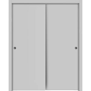 Sliding Closet Bypass Doors | Planum 0010 Matte Grey | Sturdy Rails Moldings Trims Hardware Set | Wood Solid Bedroom Wardrobe Doors