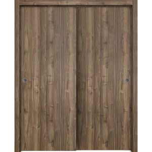 Sliding Closet Bypass Doors | Planum 0010 Walnut | Sturdy Rails Moldings Trims Hardware Set | Wood Solid Bedroom Wardrobe Doors