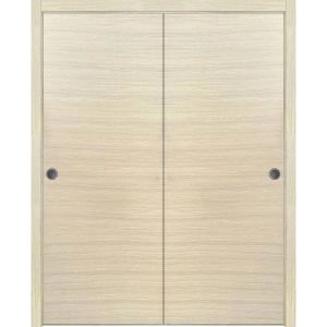 Sliding Closet Bypass Doors | Planum 0010 Natural Veneer | Sturdy Rails Moldings Trims Hardware Set | Wood Solid Bedroom Wardrobe Doors