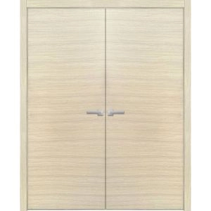 Planum Solid French Double Doors | Planum 0010 Natural Veneer | Wood Solid Panel Frame Trims | Closet Bedroom Sturdy Doors 